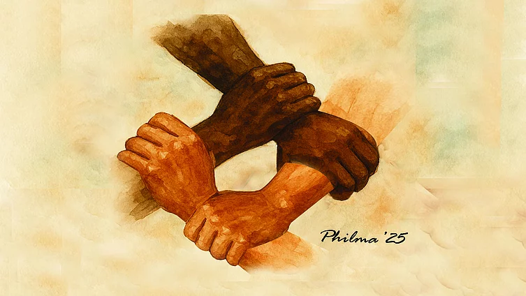 Une illustration représentant des mains entrelacées, symbolisant la solidarité.