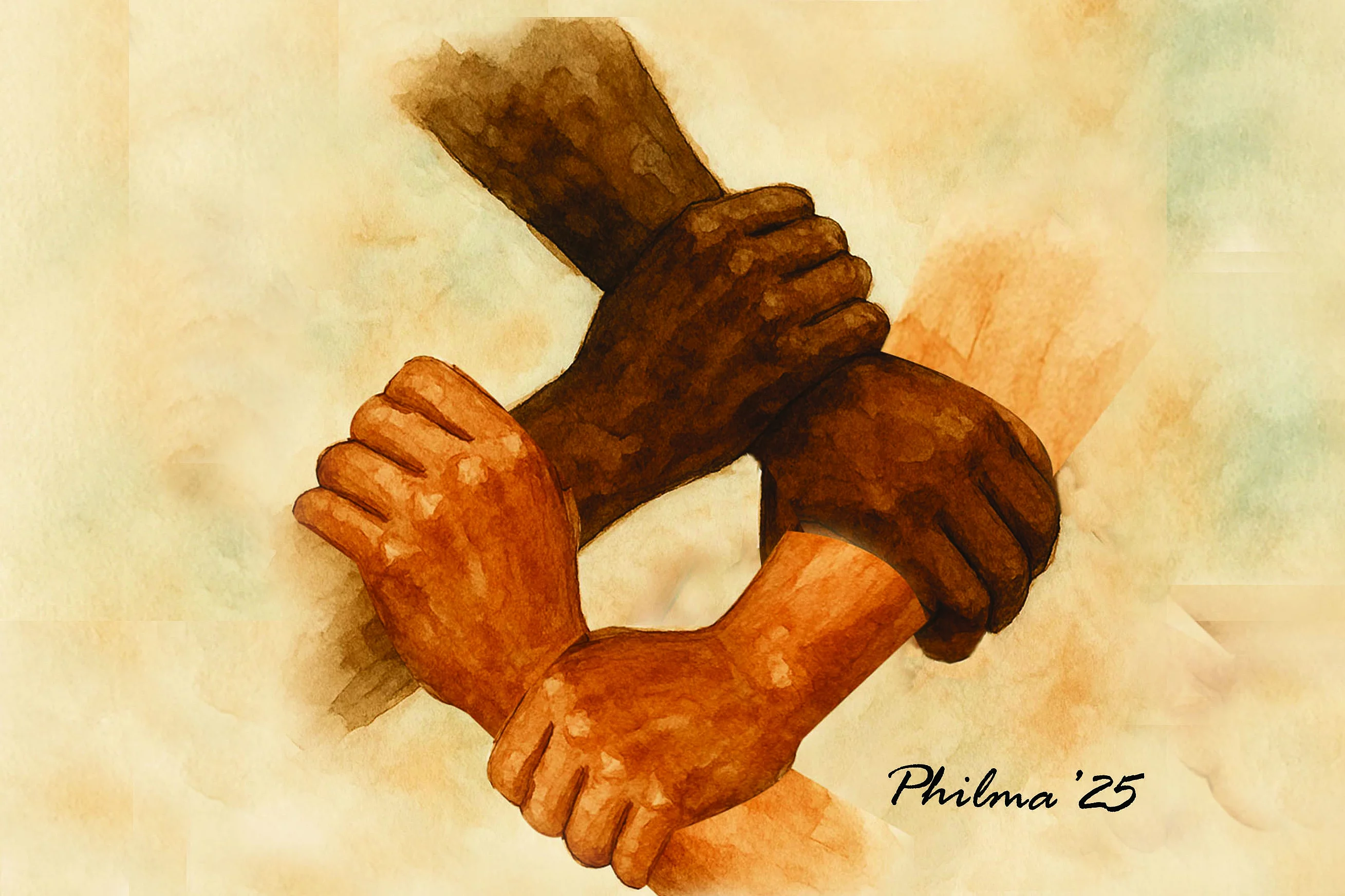 Une illustration représentant des mains entrelacées, symbolisant la solidarité.