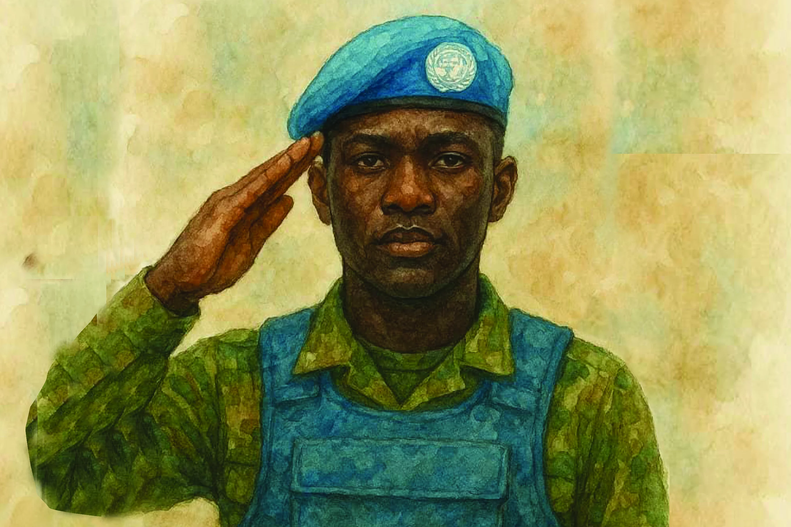 Illustration d'un soldat casque bleu saluant.