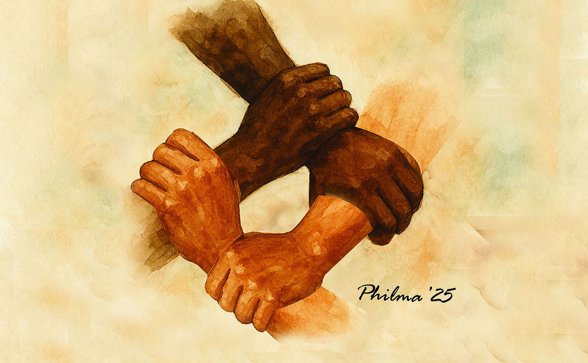 Une illustration représentant des mains entrelacées, symbolisant la solidarité.