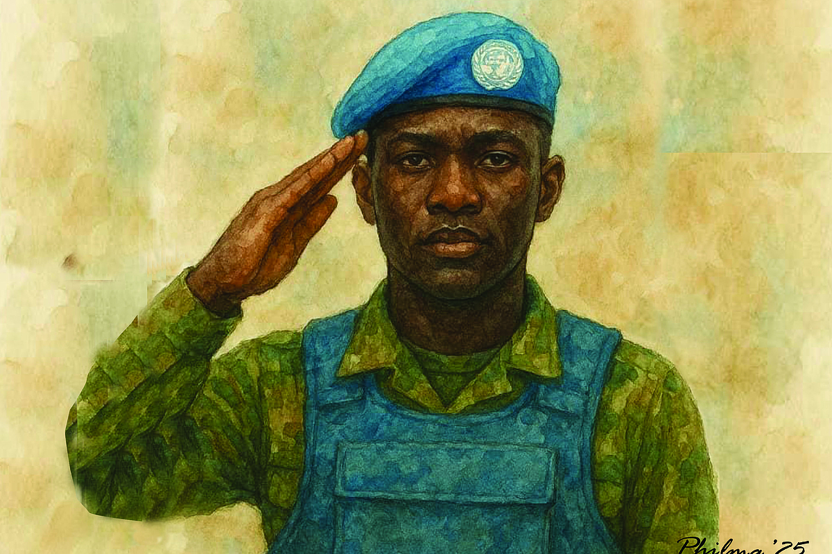 Illustration d'un soldat casque bleu saluant.